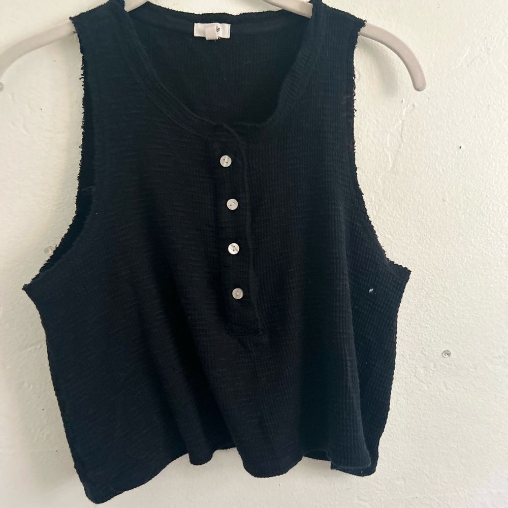 Black Sleeveless Button-Up Tank Top